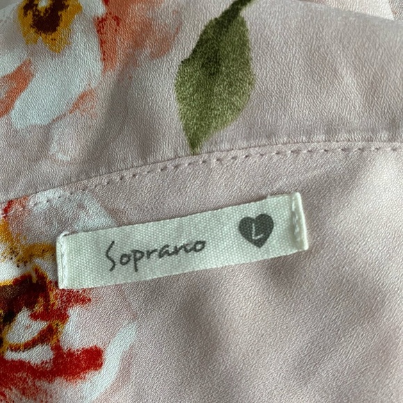 Soprano Women’s Pink Floral Asymmetrical Ruffle Trim Wrap Flowy Fairy Dress Sz L - Picture 7 of 8